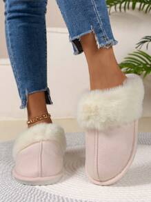 Women's Comfy Anti-Slip & Durable Faux Rabbit Fur Slide Slippers, Faux Suede - Pink - View 3