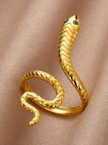 1 st. Gouden Kleur Roestvrijstalen Slangenringen Voor Vrouwen Mannen Open Verstelbare Ring Vintage Gotische Punk Feest Esthetische Sieraden