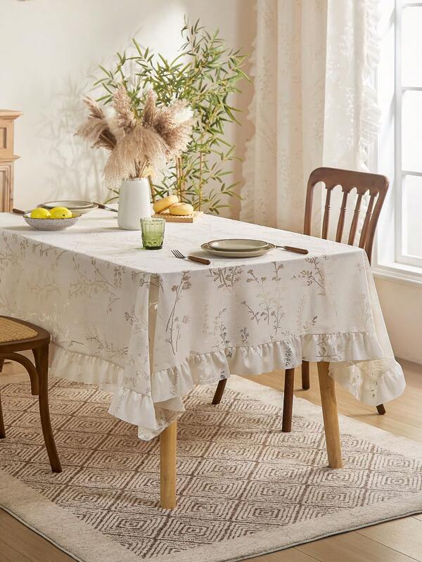 1pc New Beige Lavender French Romantic Mesh Lace Edge Tablecloth Desk Cover Decor