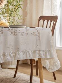 1pc New Beige Lavender French Romantic Mesh Lace Edge Tablecloth Desk Cover Decor - Beige - View 7