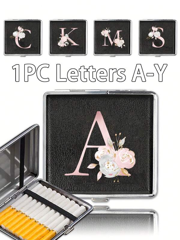 Mini étui à cigarettes personnalisé classique - Porte-étui ultra-fin avec bande élastique, lettres fleurs roses A-Y, accessoires de voyage pour femmes, cadeau parfait pour Halloween, Noël, Thanksgiving et plus, couvercle, accessoires pour fumeurs, rangement pour cigarettes