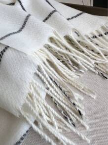 1 件女士冬季新款仿羊绒格子围巾，简约时尚流苏环围巾保暖披肩男女通用防寒，适合日常旅行、休闲穿着 - 白色 WT156-4 - 查看 4