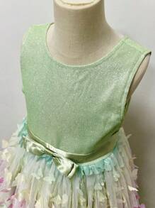 Tween Girl Green Princess Backless Colorful Butterfly Dress, Teens Flower Girl Wedding Party Formal Gown