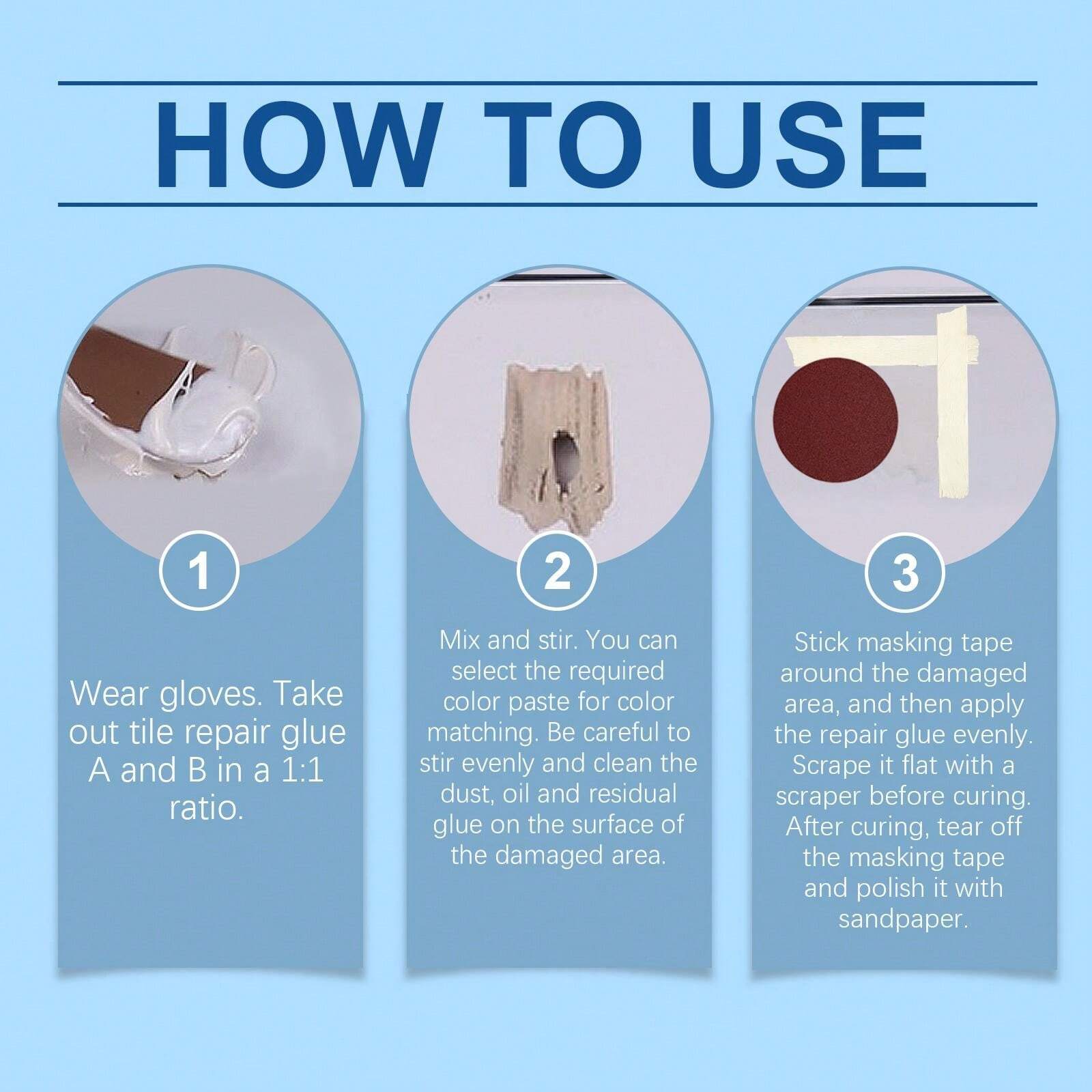 Tile Repair AB Glue Kit Ceramic Tile,Bathtub & Shower Scratch,Crack