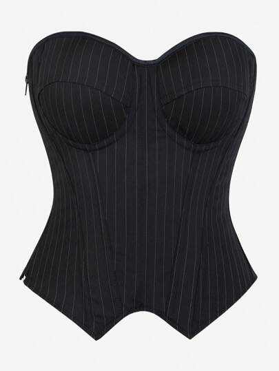 Overbust Corset Top Bustier, Striped Padded Strapless Women Bodysuit, Slimming Shapewear, Suitable For Costume Party, Halloween, Black