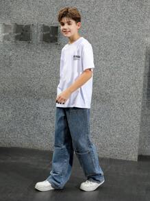 Teen Boy Loose Straight Leg Jeans Casual Cargo Pants Streetwear - Medium Wash - View 8