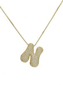 1 pezzo Collana con ciondolo a lettera da A a Z, esageratamente deformata, micropavé con zirconi cubici, placcata in oro 18K, ciondolo a iniziale per uomo e donna