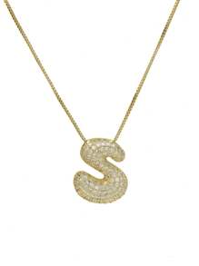 1 pezzo Collana con ciondolo a lettera da A a Z, esageratamente deformata, micropavé con zirconi cubici, placcata in oro 18K, ciondolo a iniziale per uomo e donna
