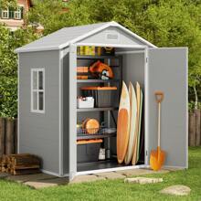 Bealife 6x4ft Outdoor Storage Shed,  Waterproof Resin Sheds Storage With Floor Window Lockable Door  For Patio Backyard Lawn Pool - Grey - View 2