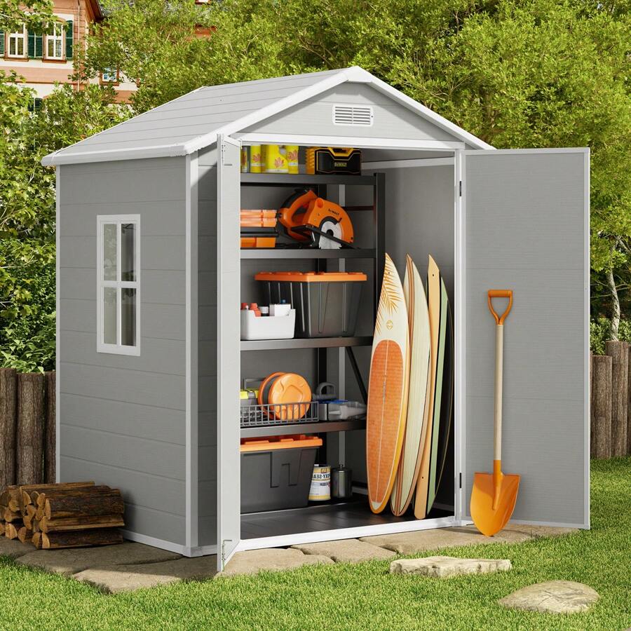 Bealife 6x4ft Outdoor Storage Shed,  Waterproof Resin Sheds Storage With Floor Window Lockable Door  For Patio Backyard Lawn Pool