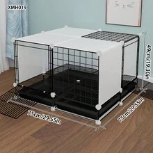 Jaula de conejo de interior con bandeja, espacio grande, villa para mascotas, accesorios de caja de arena para conejos, negro - Multicolor - Ver 5