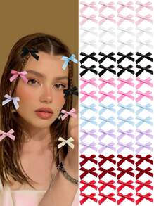 64/32pcs Women Colorful Ribbon Bow Hair Clips, Sweet Silk Mini Hair Pins, Elegant Princess Barrettes, Cute Mini Hair Accessories, Suitable For Daily Use