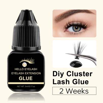 Diy Cluster Lash Glue Eyelash Extension Glue Extra Strong Professional Lash Glue 1Pc 5ml,  Retention 14 Days,Waterproof Super Strong Hold False Eyelash Adhesive, Black Adhesive For Semi-Permanent,Use With Eyes Closed, Do Not Drop Into Eyes,Suitable For Beginners To Use At Home DIY Cluster Lash Glue Lash Glue,Eye Lash Glue