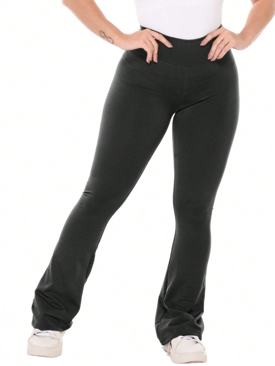 Women's Flare Leggings, Flannel, High Waist, Zero Transparency, Ballerina Pants - màu đen - Xem 1