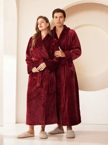 1pc Extra Long Flannel Bathrobe, Adult Flannel Bathrobe, Thermal Lined, Suitable For Hotels, Spas, Beauty Salons, Absorbent & Quick Dry, Loose Fit, Multiple Colors, Minimalist Design, Bathroom & Home Essentials - Multicolor - View 22
