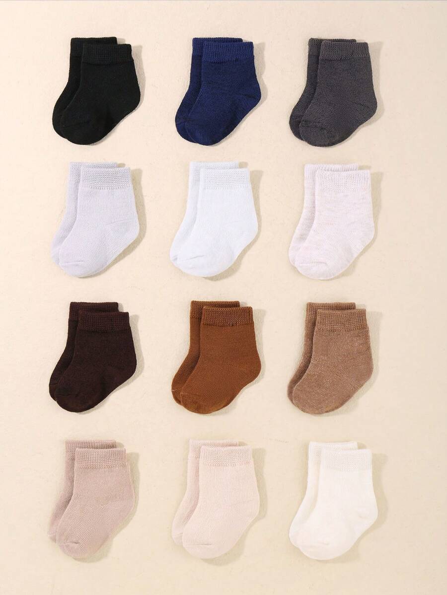 12 Pairs Baby Casual & Versatile Solid Color Short Socks - Multicolor - View 1