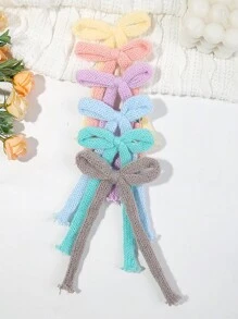 6 件秋冬款多色羊毛蝴蝶结发夹和发爪，适合女孩