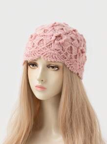 1pc Women's Fashion Hollow-Out Solid Color Lace Trim Handmade Crochet Knit Beanie Hat, Suitable For Autumn/Winter Warmth And Daily Wear - Multicolor - View 8