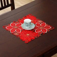 1 bucată, Aleer de masă de Crăciun brodat, design tăiat manual, potrivit pentru amenajarea sărbătorilor, decorarea petrecerilor, aranjarea sufrageriei și a sufrageriei.