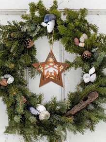 1 pièce Pendentif Scène de Crèche, Étoile en Bois de Forme Créative Nouvelle Décoration, Étoile de Sapin de Noël Scène de Noël Souvenir, Cadeau pour la Famille, les Amis et les Chrétiens, Décoration de Maison, Décoration de Chambre, Décoration Murale