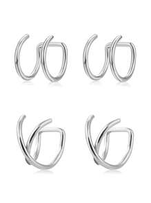 AVYRING 4Pcs Stainless Steel Ear Cuffs: Adjustable Non Piercing Cuff Earrings Minimalist Fake Helix Cartilage Earcuff, Dainty Clip-On Earrings Hypoallergenic For Women Men