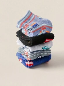 12pairs Kids Boys Cartoon Car Pattern Colorful Comfortable Crew Socks, Random Style Assortment, Suitable For Children's Day Gift And Daily Wear