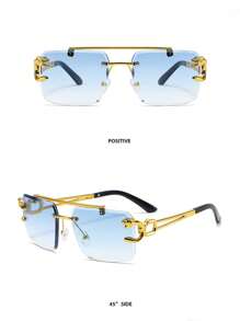 New Fashion Stylish Rimless Leopard Head Dual Bridge Outdoor Glasses Looks Street Style And Suit For Sweater Jacket Sweatshirt Hoodie Leather Pants And Cargo Pants - Multicolor - View 6