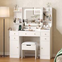 Vabches Modern Minimalist Dressing Table, Storage Cabinet, Integrated Household Bedroom Makeup, Taipei European Makeup Table