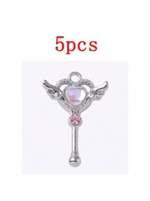 5pcs/Pack Fashion Magic Wand Shaped Zinc Alloy Pendant Charms, Kawaii Fashion Supplies Wholesale