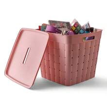 Your Zone Child And Teen Plastic Wide Weave Pink Stacking Storage Bin With Lid, 4 Pack - 粉色 - 查看 6