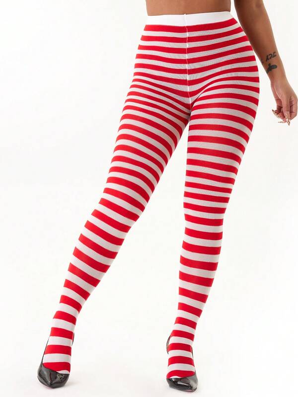 1 pezzo Calze a rete da donna a righe natalizie/di Ognissanti di moda per le vacanze