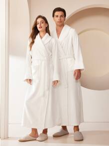 1pc Extra Long Flannel Bathrobe, Adult Flannel Bathrobe, Thermal Lined, Suitable For Hotels, Spas, Beauty Salons, Absorbent & Quick Dry, Loose Fit, Multiple Colors, Minimalist Design, Bathroom & Home Essentials - Multicolor - View 20