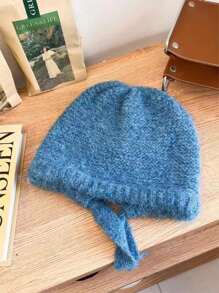 1pc Two-Way Cozy Knit Beanie Hat With Tie Design, Warm And Versatile For Women In Autumn & Winter