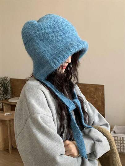 1pc Two-Way Cozy Knit Beanie Hat With Tie Design, Warm And Versatile For Women In Autumn & Winter