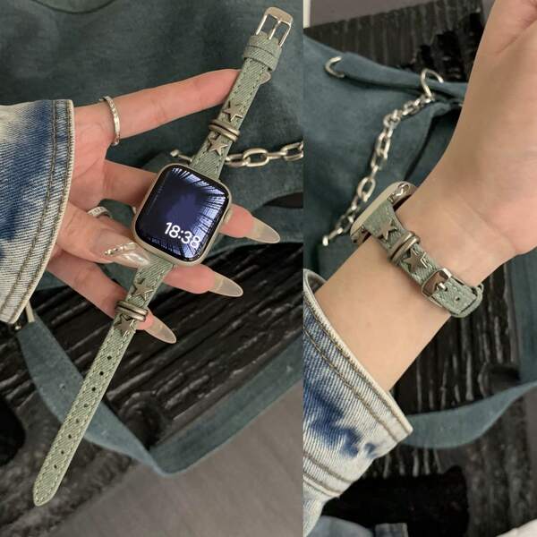 1 Stück Diamant-Bling Metall Dekorativer Fancy Stilvoller Leder-Loop kompatibel mit Band für Frauen Halloween Schwarz Charms Blau Silber Gold Sport 38mm 40mm 41mm 42mm 44mm 45mm 46mm 49mm, Armband kompatibel mit Bändern Serie Ultra 10/9/8/7/6/5/4/3/2/1 SE