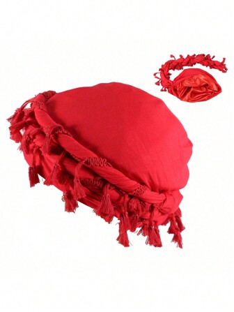 Gorro tipo turbante unisex retro con flecos, diadema trenzada para Halloween