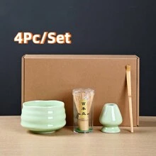 4pcs Ceramic Matcha Bowl Set, Bamboo Matcha Tools, Includes Matcha Bowl, Bamboo Whisk, Matcha Scoop And Ceramic Whisk Holder, Matcha Accessories, Ceramic Travel Tea Set, Suitable For Japanese Matcha Tea Ceremony, Home Tea Lovers, Matcha Enthusiasts, Home Tea Party, Wedding Gifts, Mother's Day Gifts, Gifts For Mom, Gifts For Girlfriend Back To School