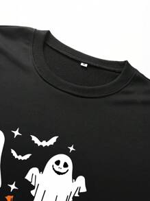 Nowy jesienny element nadruku męski zestaw bluza z okrągłym dekoltem, luźna bluza i długie spodnie ze ściągaczem w pasie z kieszeniami, regularny krój - Czarne - Zobacz 6