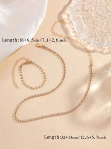 2 piezas/set Simple y de moda collar y pulsera de gargantilla de diamantes de imitación para mujer, accesorio diario que combina con todo - Amarillo Oro - Ver 5