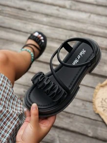 Women's Thick Sole Wedge Sandals Black Plus Size Summer Beach Slide Slippers Casual Roman Shoes