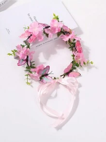 1 件女孩蝴蝶花藤蔓头带，随机蝴蝶花图案，自然风格 - 彩色 - 查看 7