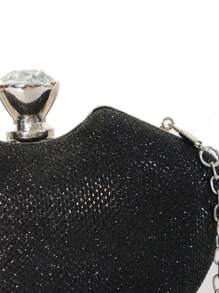 跨境彩虹色派对手拿包，欧美风情女士手提包，带链条的苹果晚会包 - 黑色 - 查看 4