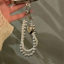 Cadena de teléfono con estilo frío y minimalista, de doble cadena con perlas, versátil y antiperdiida, regalo ideal para madre, familia, amigos, cumpleaños, vacaciones