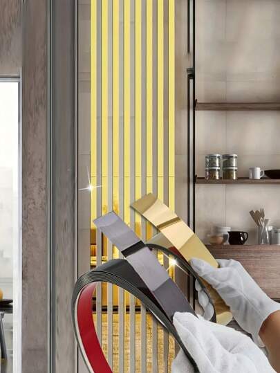 Edelstahl Wand-Dekor zum Aufkleben, metallische Oberfläche, einfache Installation, für Heimdekoration, Hintergrundwand für Flachbild-Fernseher, selbstklebende metallische Streifen