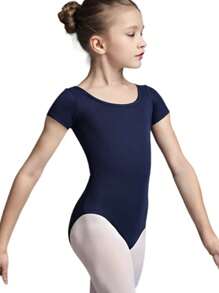 Girls Short Sleeve Cotton Leotard, Ballet Leotard Bodysuit, Sports Gymnastics, Dance And Dancing Without Print Solid Color One-Piece Clothing Clown - 藏蓝色 - 查看 2