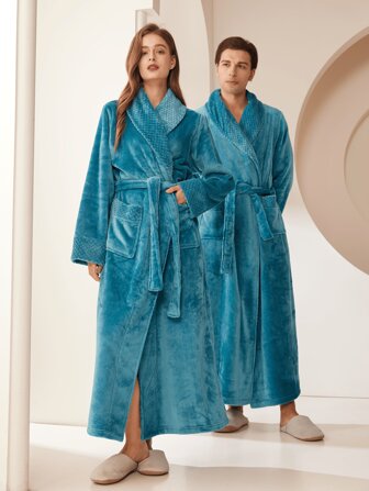 1pc Extra Long Flannel Bathrobe, Adult Flannel Bathrobe, Thermal Lined, Suitable For Hotels, Spas, Beauty Salons, Absorbent & Quick Dry, Loose Fit, Multiple Colors, Minimalist Design, Bathroom & Home Essentials