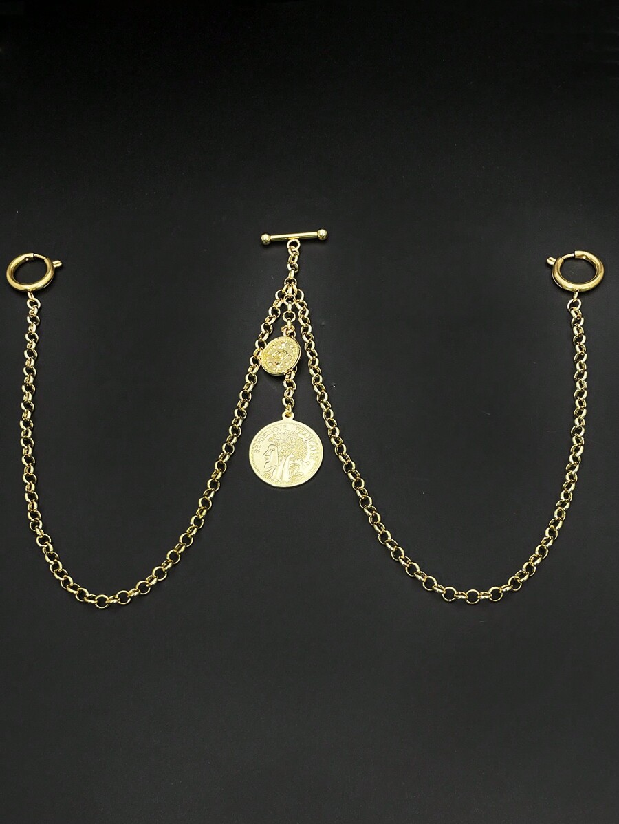 Silver Metal Double Chain Waistcoat Chains Suitable For Wearing With