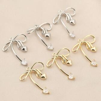 3 Pieces Of DIY Copper Inlaid Zirconia Delicate Bow 18K Gold Plated Silver Pendant Jewelry Accessories Valentines