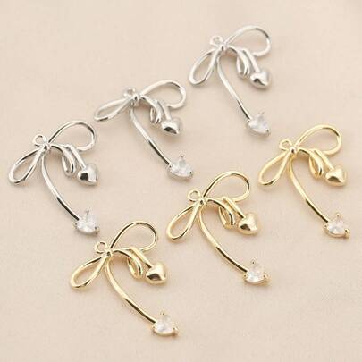 3 Pieces Of DIY Copper Inlaid Zirconia Delicate Bow 18K Gold Plated Silver Pendant Jewelry Accessories Valentines