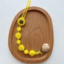 1 件装婴儿硅胶奶嘴夹链花朵水果牙胶防丢失带